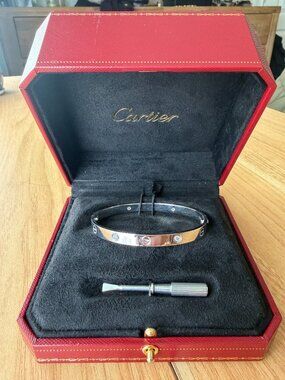 Authentic Cartier Love Bracelet Classic Model 4 Diamonds White Gold Size 20